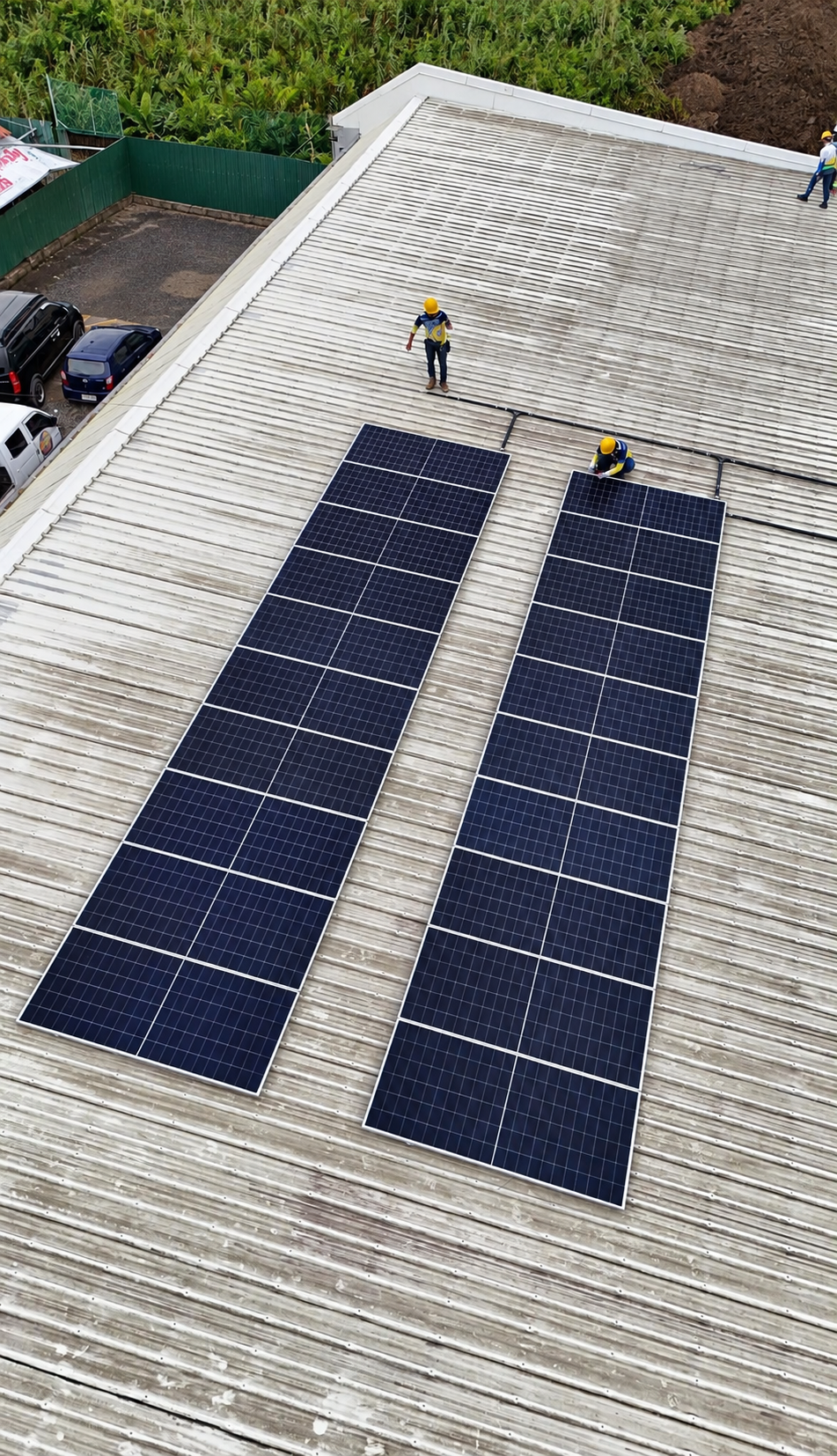 Solar installation team working on a rooftop