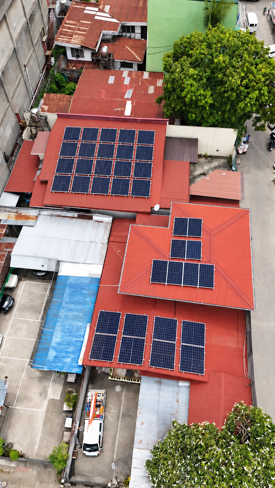 Solar panels installed above a coffee shop